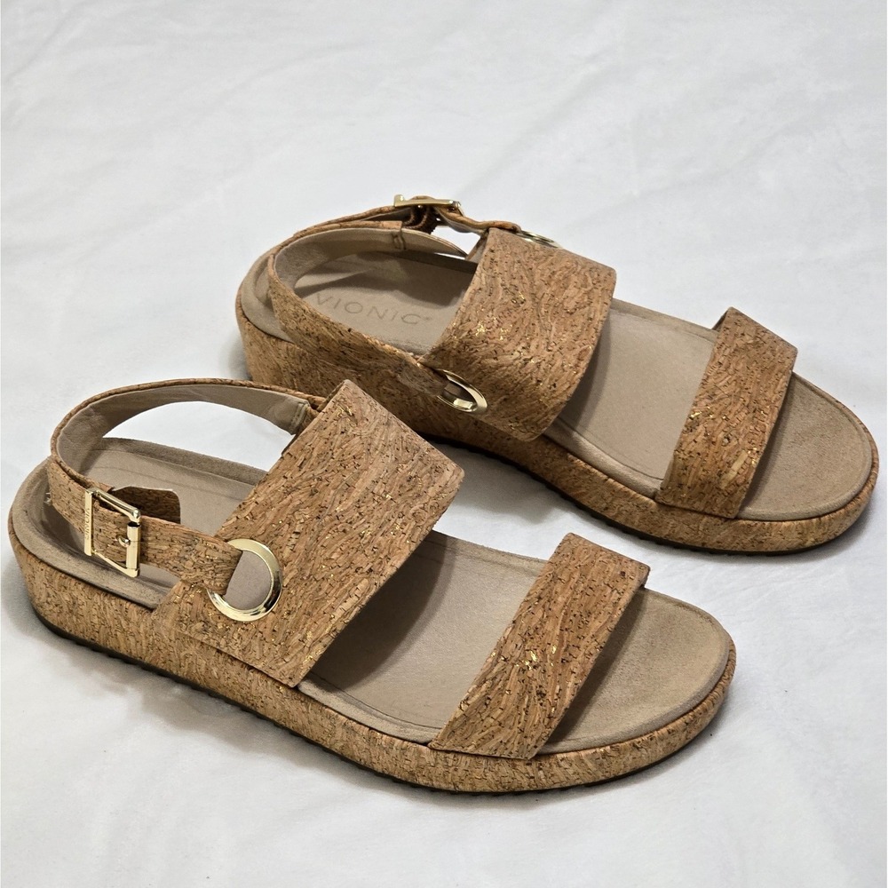 Vionic Louise Cork Platform Sandals Gold Fleck Slingback 10011134 Tan Mens 9.5